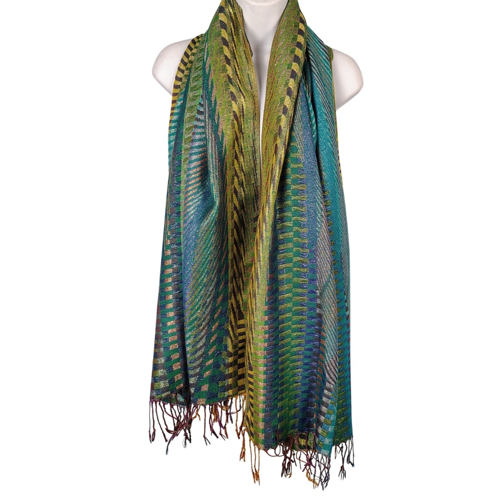 Susan Graver Womens OS Metallic Geometric Wrap Scarf Multicolor Gorpcore Y2K